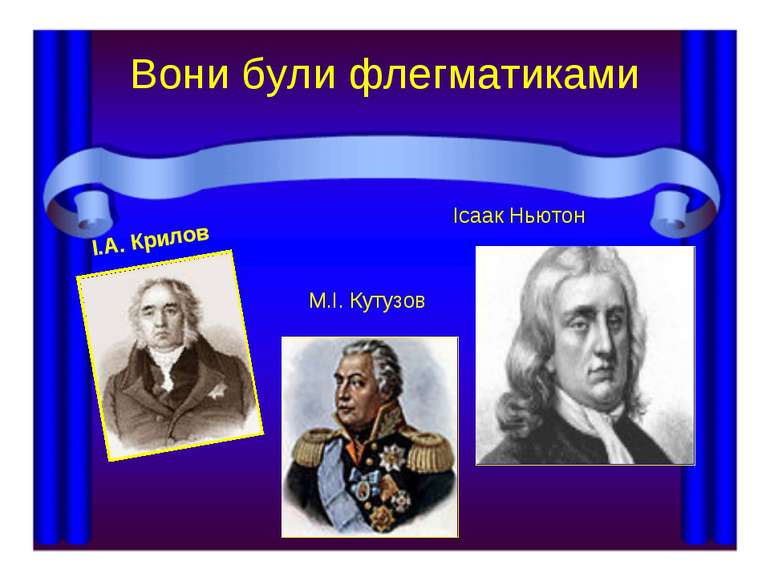 Вони були флегматиками І.А. Крилов М.І. Кутузов Ісаак Ньютон