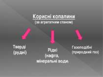 Корисні копалини (за агрегатним станом) Тверді (рудні) Рідкі (нафта, мінераль...