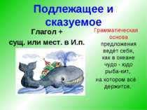 Подлежащее и сказуемое Глагол + сущ. или мест. в И.п. Грамматическая основа п...