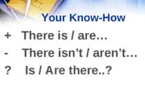 + There is / are… - There isn’t / aren’t… ? Is / Are there..? Your Know-How