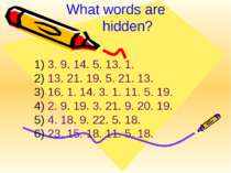 What words are hidden? 3. 9. 14. 5. 13. 1. 13. 21. 19. 5. 21. 13. 16. 1. 14. ...