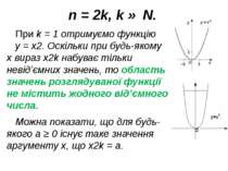 n = 2k, k ∈ N. При k = 1 отримуємо функцію y = x2. Оскільки при будь-якому x ...