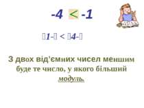 -4 і -1 З двох від’ємних чисел меншим буде те число, у якого більший модуль. ...