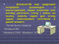 Windows’95 має графічний інтерфейс (взаємодію з користувачем), екран монітора...