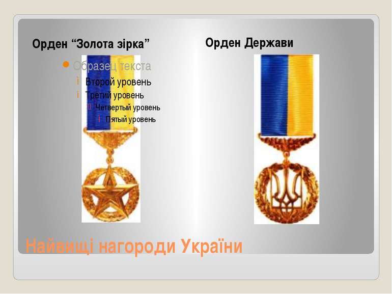 Найвищі нагороди України Орден “Золота зірка” Орден Держави