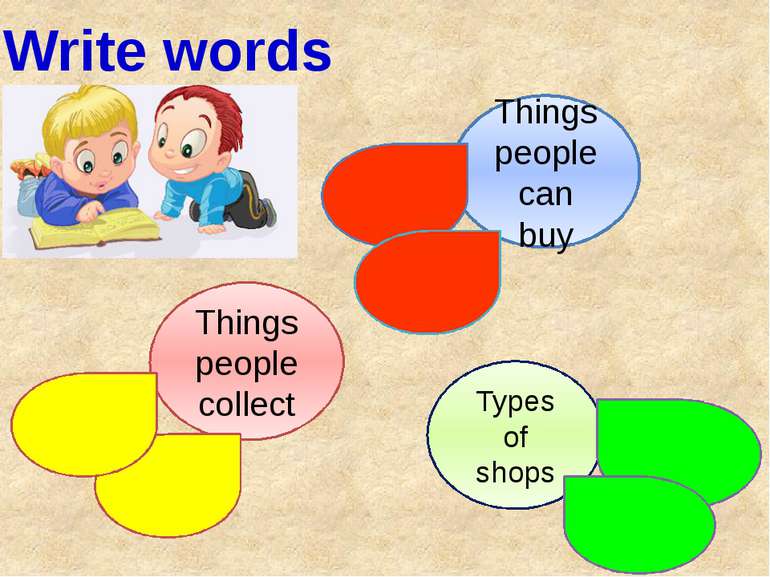 Write words Things people collect Things people can buy Types of shops