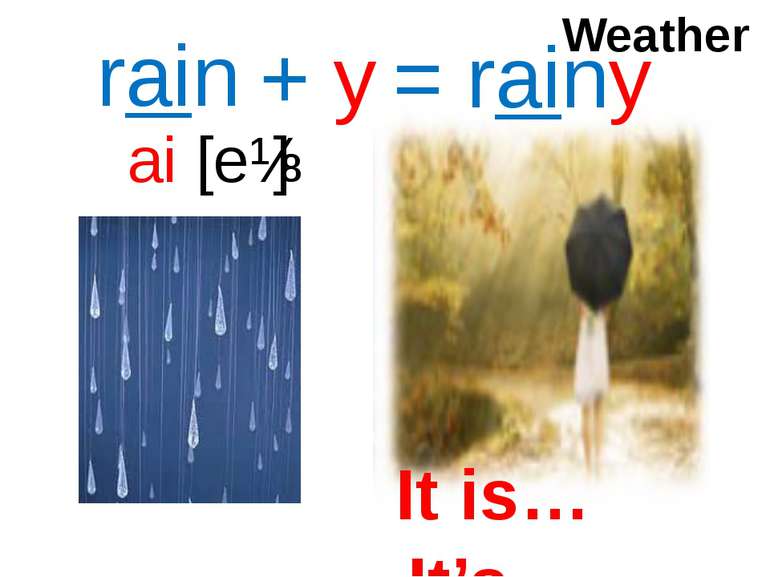 ai [eɪ] rain + y = rainy Weather It is… It’s…