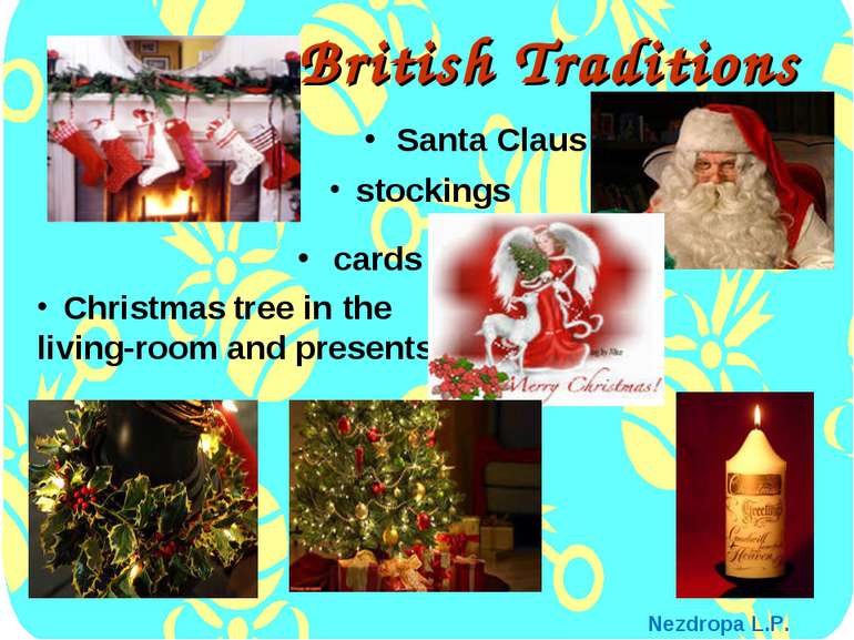 British Traditions Santa Claus stockings Christmas tree in the living-room an...