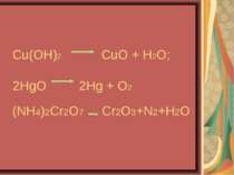 Cu(OH)2 CuO + H2O; 2HgO 2Hg + O2 (NH4)2Cr2O7 Cr2O3+N2+H2O
