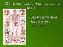 220 кісток нашого тіла – це ще не скелет Єдиним цілим вони будуть лише у з’єд...