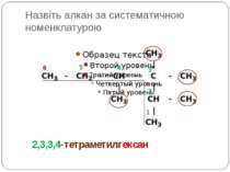 Назвіть алкан за систематичною номенклатурою 2,3,3,4-тетраметилгексан 1 2 3 4...