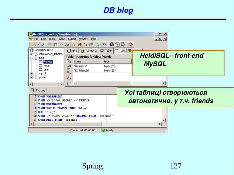 DB blog HeidiSQL– front-end MySQL Усі таблиці створюються автоматично, у т.ч....