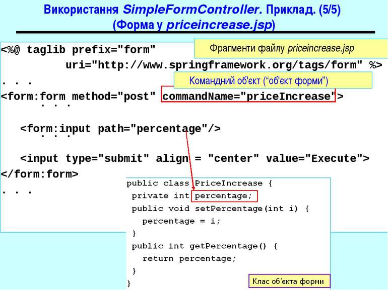 Використання SimpleFormController. Приклад. (5/5) (Форма у priceincrease.jsp)...