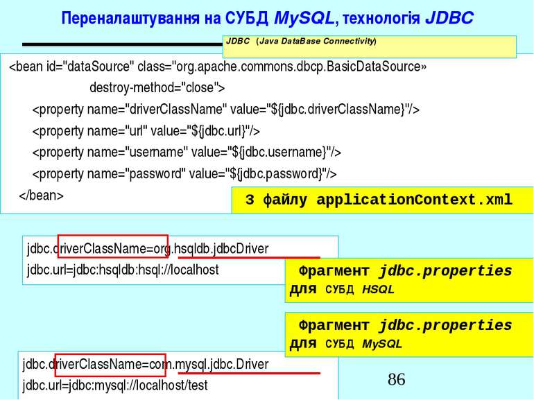Переналаштування на СУБД MySQL, технологія JDBC