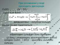 При розчиненні у воді проходить дисоціація CuSO4 Cu2+ і SO4 2- і гідратація й...