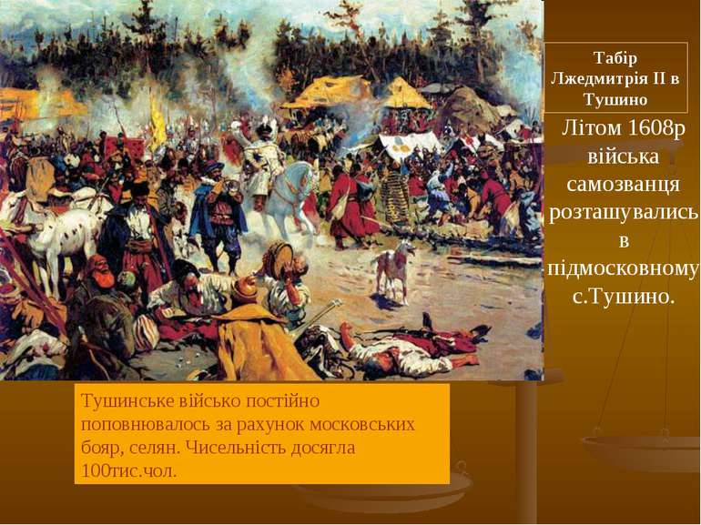Табір Лжедмитрія ІІ в Тушино Літом 1608р війська самозванця розташувались в п...