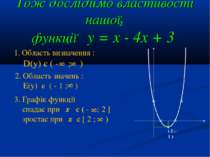 Тож дослідимо властивості нашої функції y = x - 4x + 3 2 ( 2 ; - 1 ) Область ...