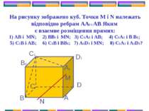 На рисунку зображено куб. Точки М і N належать відповідно ребрам АА1 і АВ. Як...