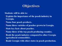 Objectives Students will be able to: Explain the importance of the peach indu...