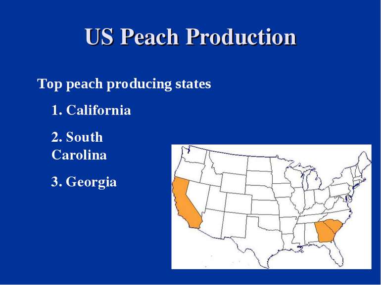 US Peach Production Top peach producing states 1. California 2. South Carolin...