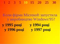 1 2 3 5 10 15 20 25 30 Коли фірма Microsoft запустила у виробництво Windows'9...