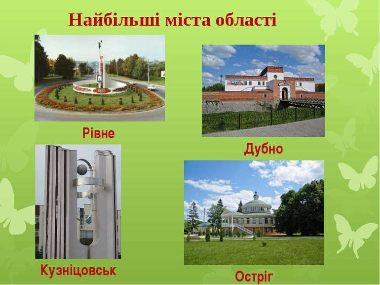 Найбільші міста області Рівне Кузніцовськ Дубно Остріг