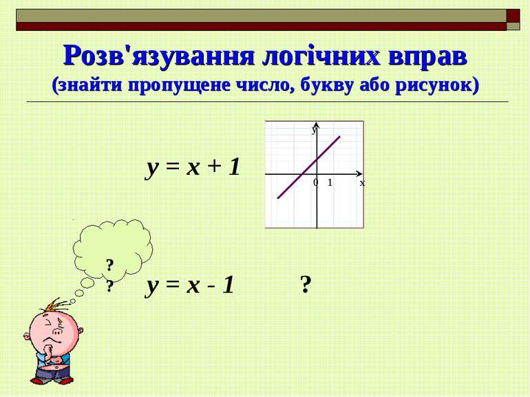 Розв'язування логічних вправ (знайти пропущене число, букву або рисунок) ? ? ...