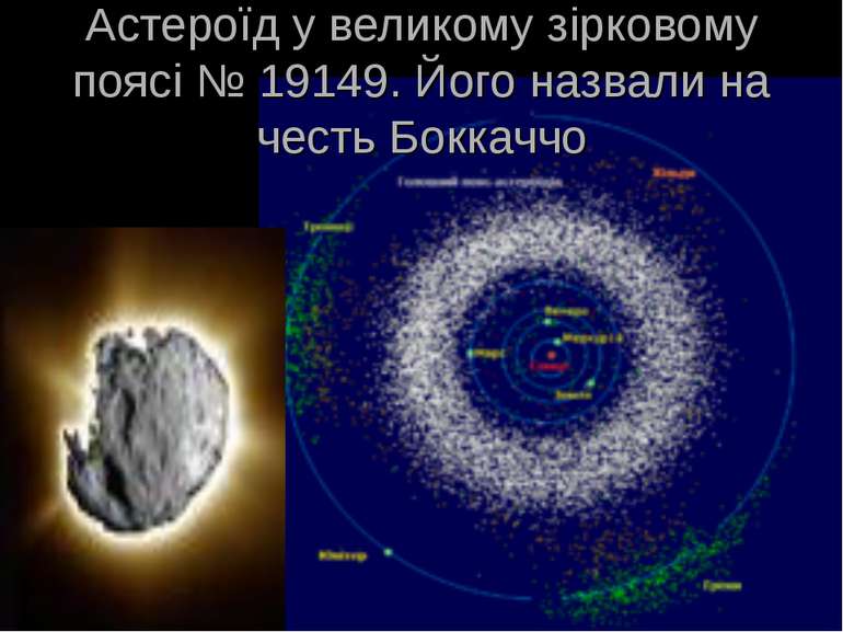 Астероїд у великому зірковому поясі № 19149. Його назвали на честь Боккаччо