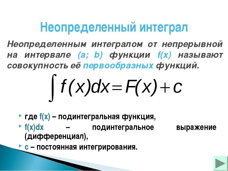 Неопределенный интеграл функции f x. Что называется неопределенным интегралом. Неопределенный интеграл. Неопределённым интегралом от функции называется:.