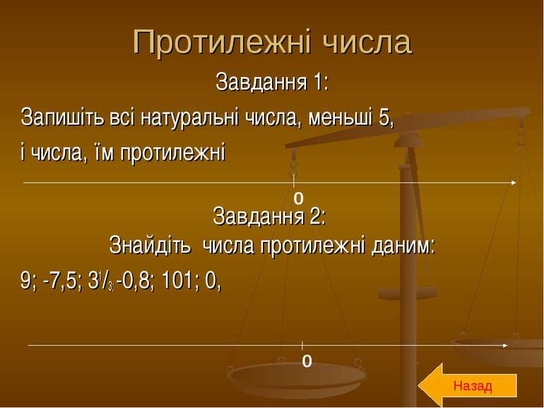 Протилежні числа Завдання 1: Запишіть всі натуральні числа, меньші 5, і числа...