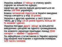 Україна займає 17 місце в списку країн-лідерів за кількістю курців; Щорічно д...