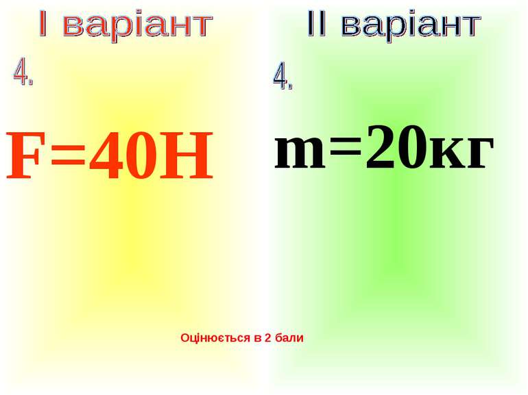 F=40Н m=20кг Оцінюється в 2 бали