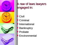 A raw of laws lawyers engaged in: Civil Criminal International Bankruptcy Pro...