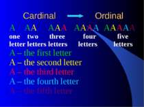 Cardinal Ordinal A AA AAA AAAA AAAAA one two three four five letter letters l...