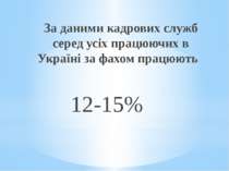 За даними кадрових служб серед усіх працюючих в Україні за фахом працюють 12-15%