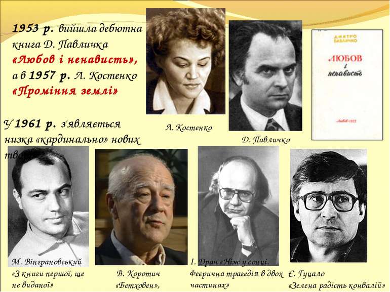 1953 р. вийшла дебютна книга Д. Павличка «Любов і ненависть», а в 1957 р. Л. ...