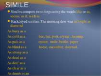 SIMILE Similes compare two things using the words like or as, seems, as if, s...