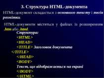 3. Структура HTML-документа HTML-документ складається з основного тексту і те...