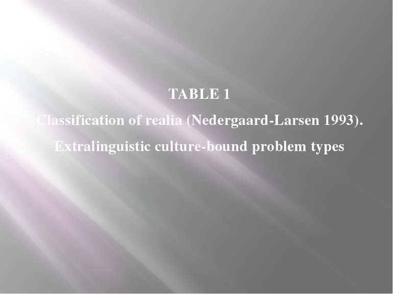 TABLE 1 Classification of realia (Nedergaard-Larsen 1993). Extralinguistic cu...