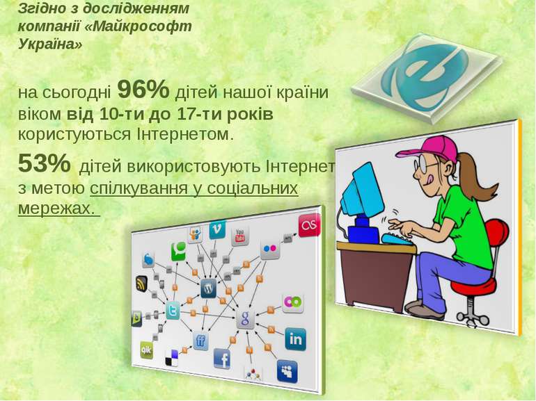 Згідно з дослідженням компанії «Майкрософт Україна» на сьогодні 96% дітей наш...