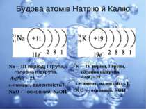 Будова атомів Натрію й Калію K— IV період, І група, головна підгрупа, Аr(K)=3...