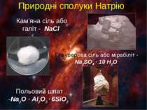 Природні сполуки Натрію Кам’яна сіль або галіт - NaCl Глауберова сіль або мір...