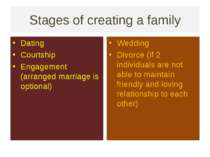 Stages of creating a family Dating Courtship Engagement (arranged marriage is...