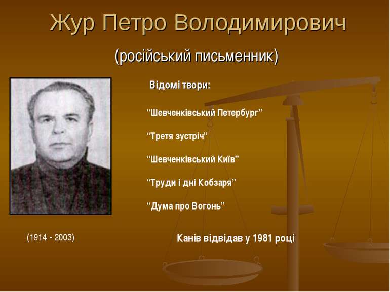 Жур Петро Володимирович (російський письменник) (1914 - 2003) Відомі твори: “...