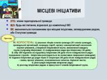 МІСЦЕВІ ІНІЦІАТИВИ ХТО: члени територіальної громади ЩО: будь-які питання, ві...