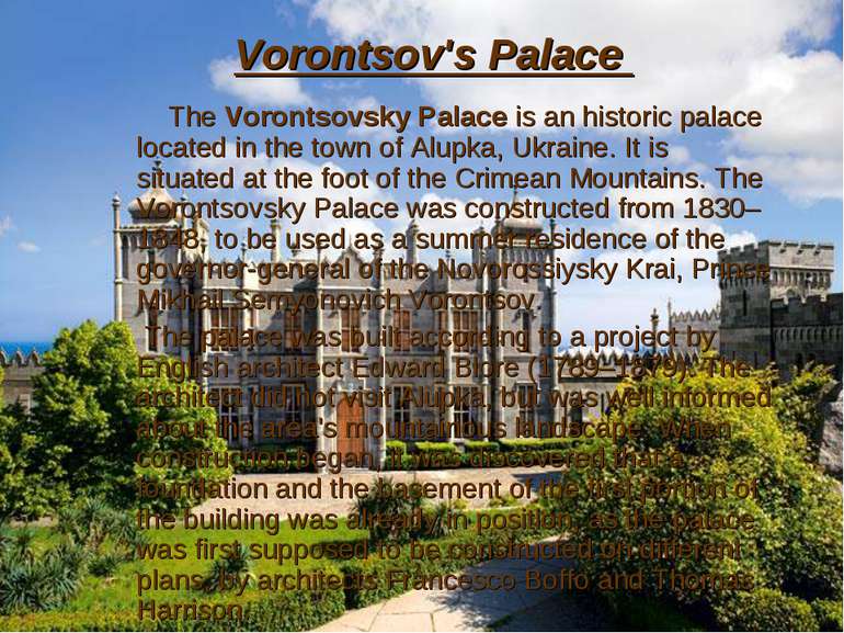 Vorontsov's Palace The Vorontsovsky Palace is an historic palace located in t...