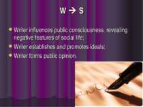 W S Writer influences public consciousness, revealing negative features of so...