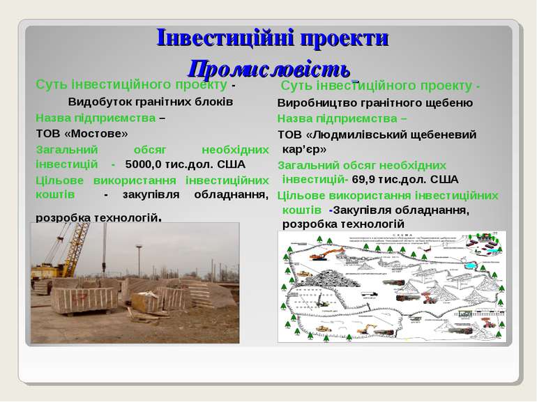 Інвестиційні проекти Промисловість Суть інвестиційного проекту - Видобуток гр...
