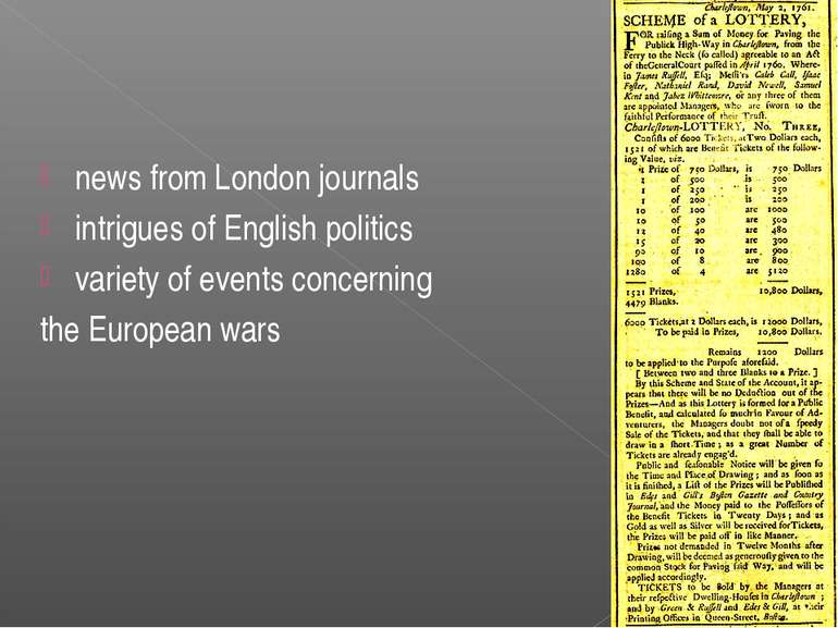 news from London journals intrigues of English politics variety of events con...