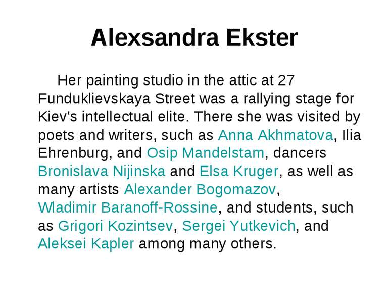 Alexsandra Ekster Her painting studio in the attic at 27 Funduklievskaya Stre...